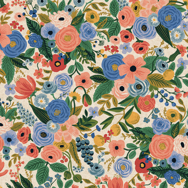 Imagen del producto: Tela Rifle Paper  "Garden party" azul, loneta  -  medio metro